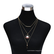 3 Layers Gold Chain Necklace with Stone Pendant